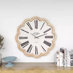 Kirklands Home Clocks|White Wood Scalloped Frame Wall Clock