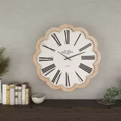 Kirklands Home Clocks|White Wood Scalloped Frame Wall Clock