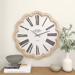 Kirklands Home Clocks|White Wood Scalloped Frame Wall Clock