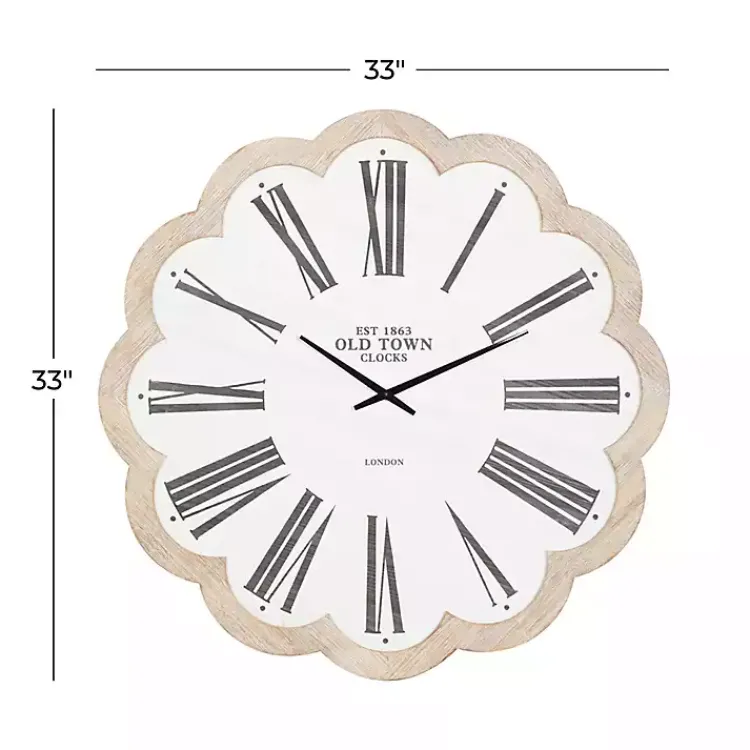 Kirklands Home Clocks|White Wood Scalloped Frame Wall Clock