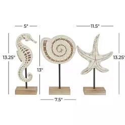 Clearance White Wood Sea Creature Statues, Set of 3 Statues & Figurines