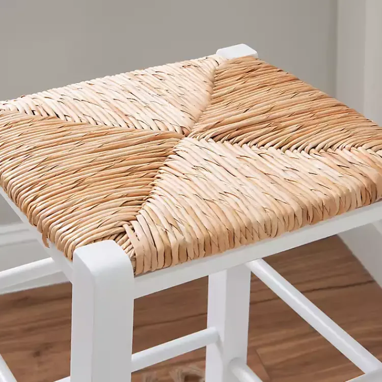 Kirklands Home Bar Stools & Counter Height Stools|White Wood Seagrass Backless 2-pc. Bar Stool Set Tan