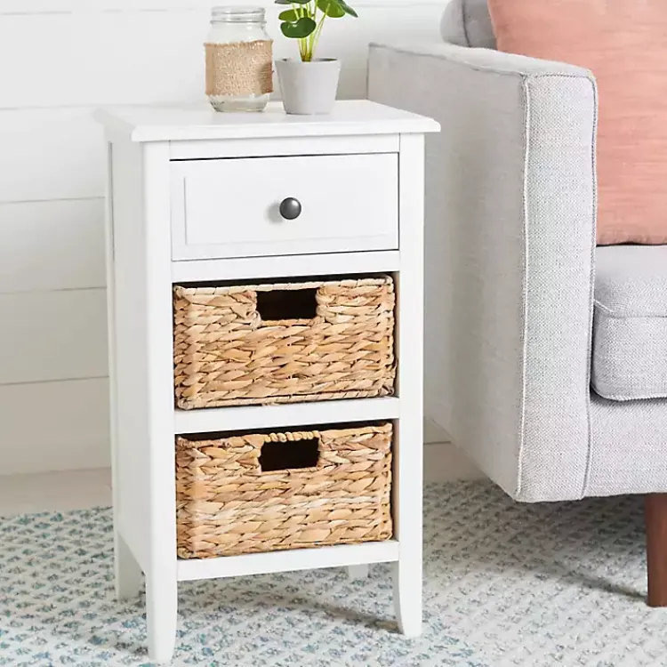 Kirklands Home Accent & End Tables|Wood Side Table with Baskets White