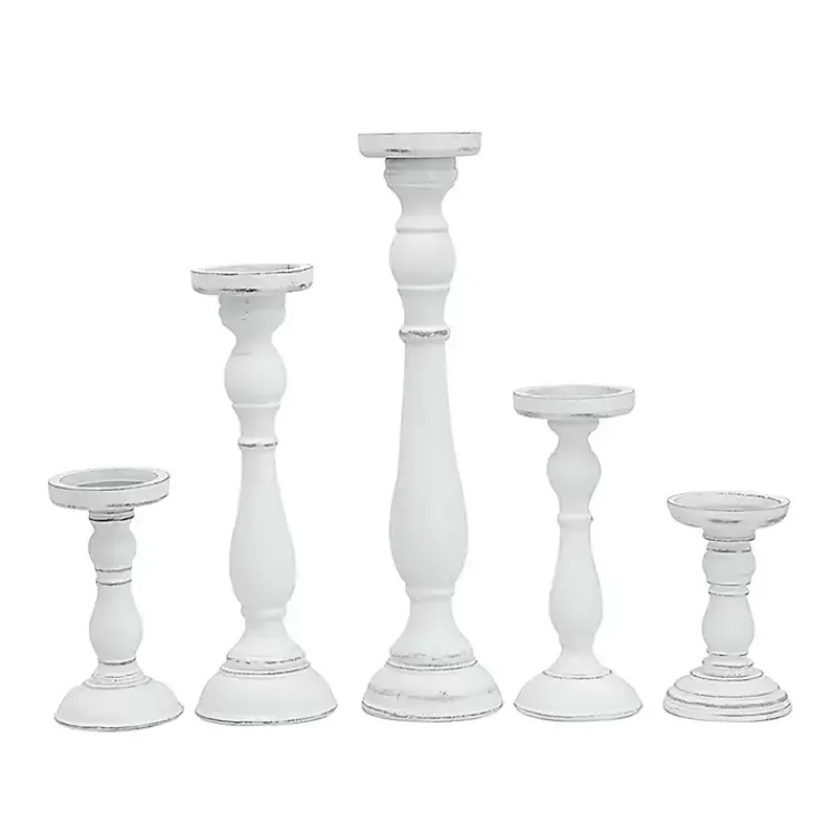 Online Wood Spindle Taper Candle Holders, Set of 5 Candle Holders