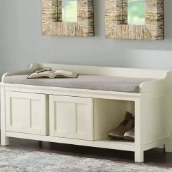 Kirklands Home Benches & Ottomans|White Wood Upholstered Storage Bench