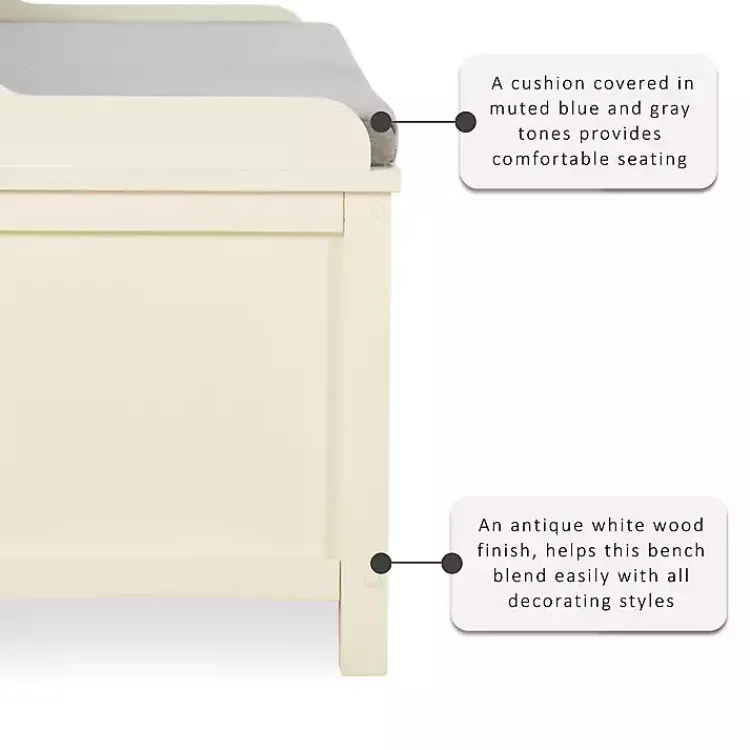 Kirklands Home Benches & Ottomans|White Wood Upholstered Storage Bench