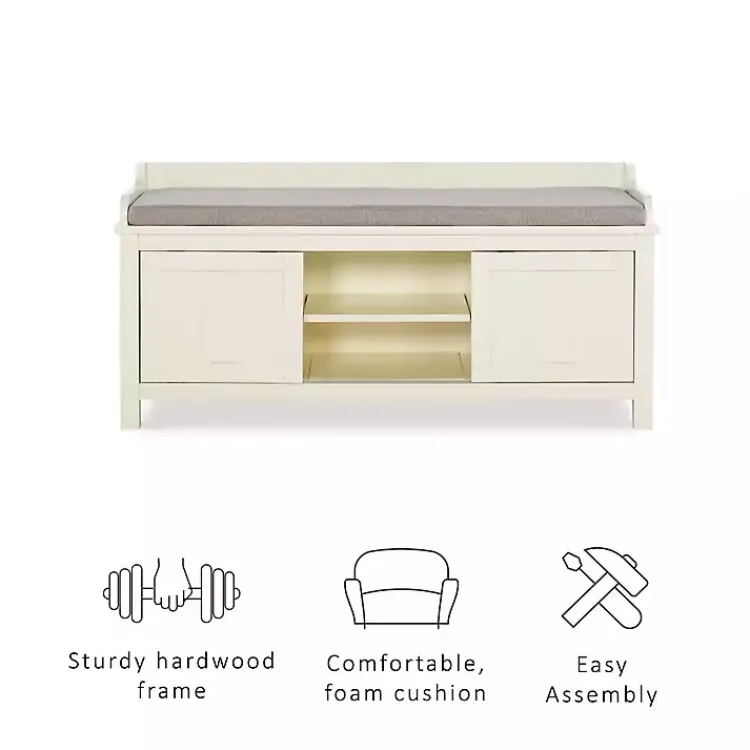 Kirklands Home Benches & Ottomans|White Wood Upholstered Storage Bench