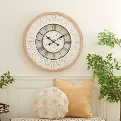 Kirklands Home Clocks|White Wood Vintage Farmhouse Clock