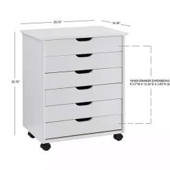 Kirklands Home Office Furniture|Wood Wide 6-Drawer Cary Storage Cart White