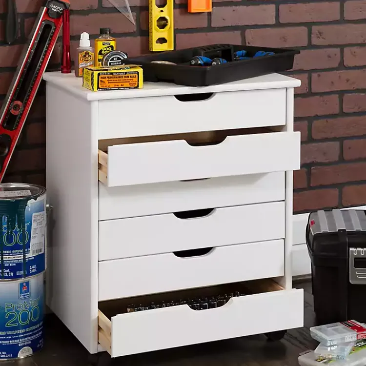 Kirklands Home Office Furniture|Wood Wide 6-Drawer Cary Storage Cart White