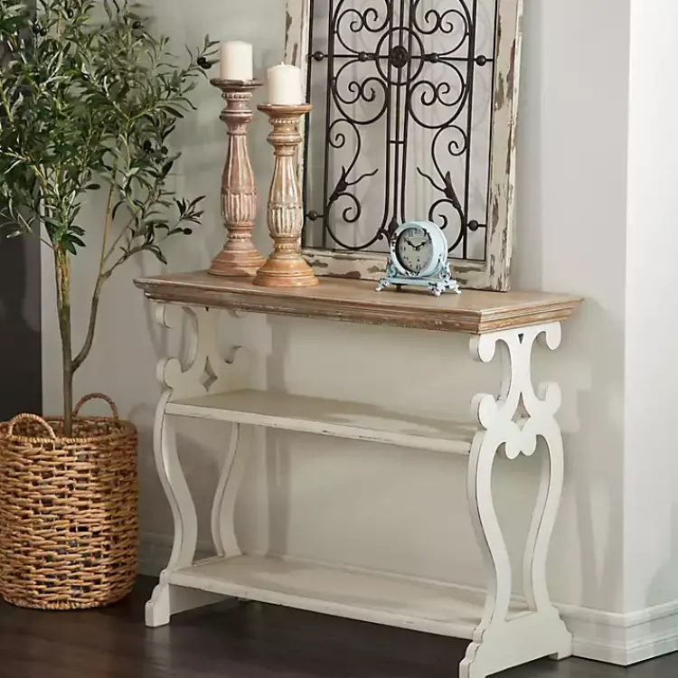 Kirklands Home Console Tables|Wooden 2-Shelf Console Table White