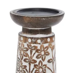 Outlet Whitewash Floral Mango Candlesticks, Set of 3 Candle Holders