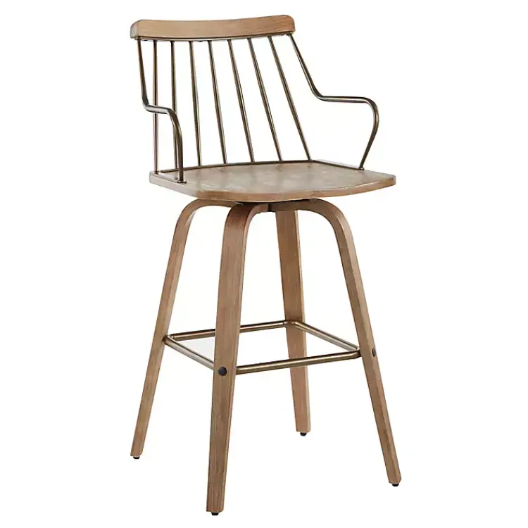Kirklands Home Bar Stools & Counter Height Stools|Whitewash Poplar Wood Swivel Counter Stool Tan
