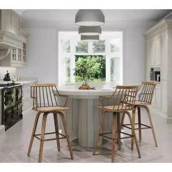 Kirklands Home Bar Stools & Counter Height Stools|Whitewash Poplar Wood Swivel Counter Stool Tan