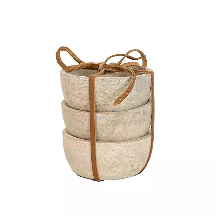 Kirklands Home Kitchen Accessories|wash Wood Pinch Bowls, Set of 3 White