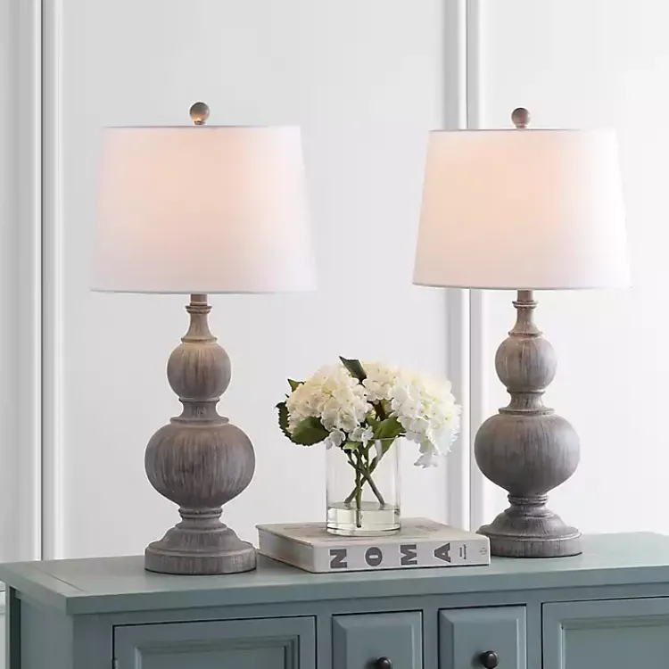 Kirklands Home Table Lamps|Whitewashed Brown Carved 2-pc. Table Lamp Set Ivory