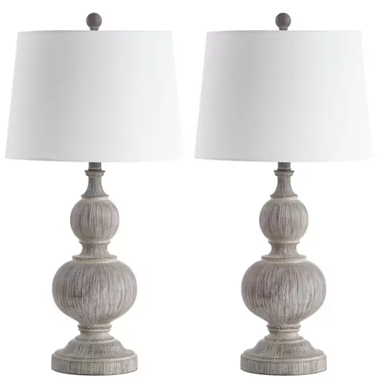 Kirklands Home Table Lamps|Whitewashed Brown Carved 2-pc. Table Lamp Set Ivory