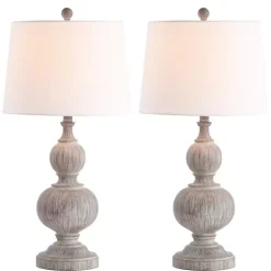 Kirklands Home Table Lamps|Whitewashed Brown Carved 2-pc. Table Lamp Set Ivory