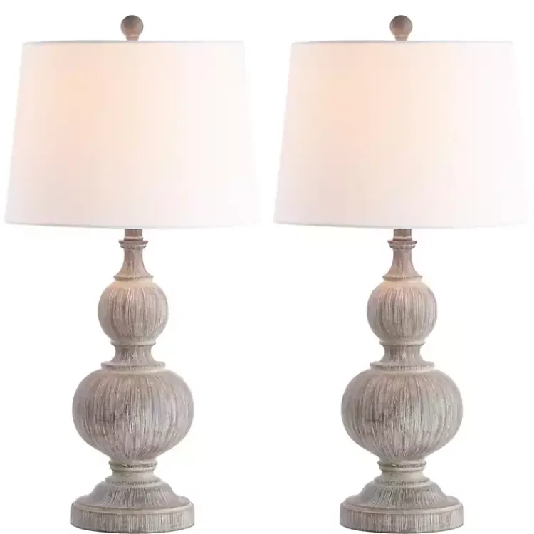 Kirklands Home Table Lamps|Whitewashed Brown Carved 2-pc. Table Lamp Set Ivory