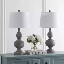 Kirklands Home Table Lamps|Whitewashed Brown Carved 2-pc. Table Lamp Set Ivory