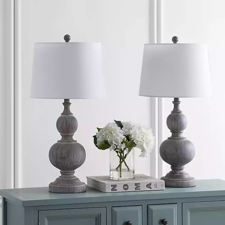 Kirklands Home Table Lamps|Whitewashed Brown Carved 2-pc. Table Lamp Set Ivory