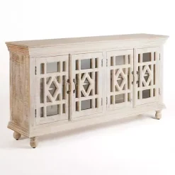 Kirklands Home Cabinets & Sideboards|Whitewashed Carri Glass Door Cabinet