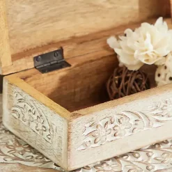 Clearance washed Floral Carved Wood Boxes, Set of 3 Baskets & Boxes