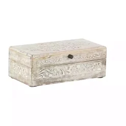 Clearance washed Floral Carved Wood Boxes, Set of 3 Baskets & Boxes