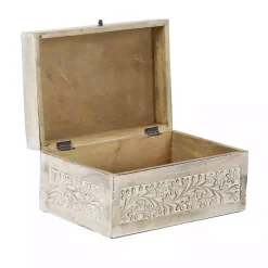 Clearance washed Floral Carved Wood Boxes, Set of 3 Baskets & Boxes
