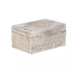 Clearance washed Floral Carved Wood Boxes, Set of 3 Baskets & Boxes