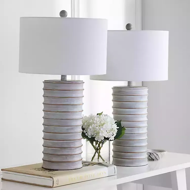 Kirklands Home Table Lamps|Whitewashed Gray Ridges Table Lamps, Set of 2 Ivory