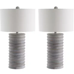 Kirklands Home Table Lamps|Whitewashed Gray Ridges Table Lamps, Set of 2 Ivory
