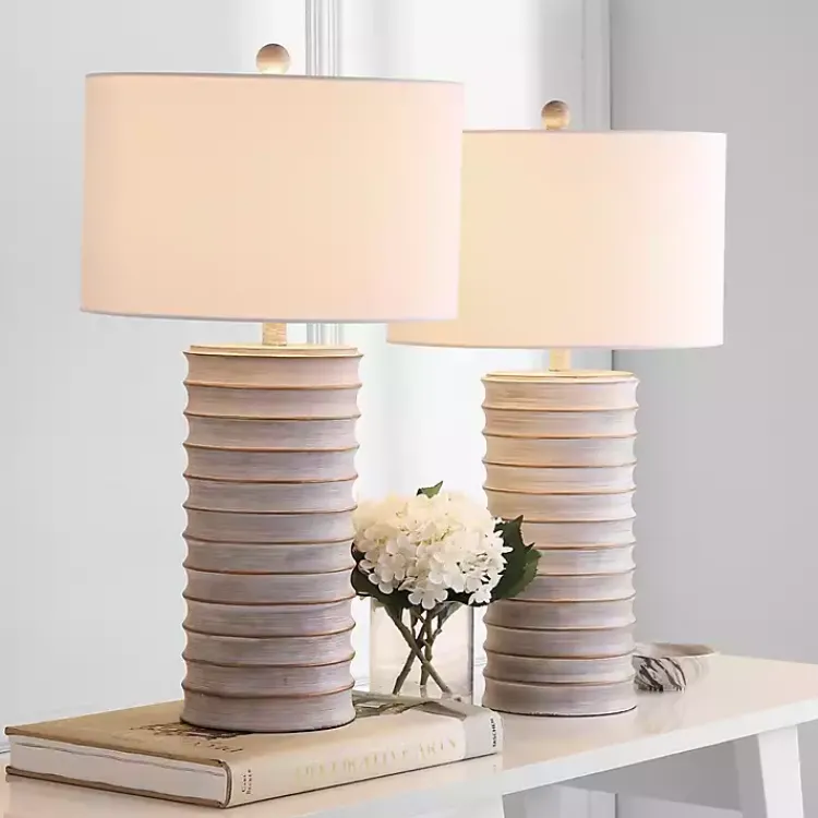 Kirklands Home Table Lamps|Whitewashed Gray Ridges Table Lamps, Set of 2 Ivory