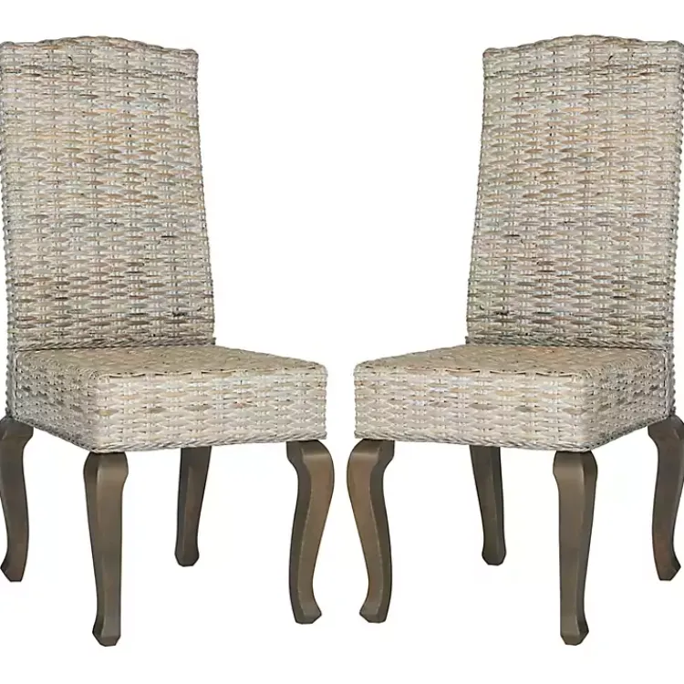 Kirklands Home Dining Chairs|Whitewashed Kubu Rattan Dining Chairs, Set of 2 Ivory
