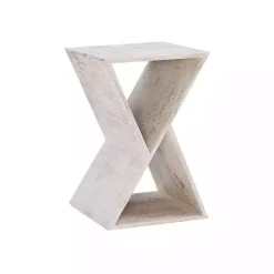 Kirklands Home Accent & End Tables|washed Mango Wood Hourglass Accent Table White