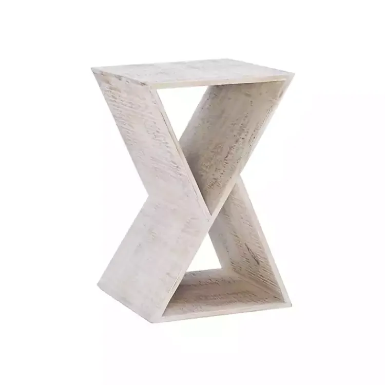 Kirklands Home Accent & End Tables|washed Mango Wood Hourglass Accent Table White