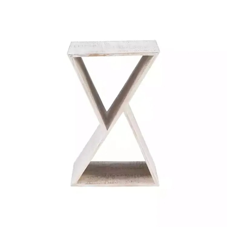 Kirklands Home Accent & End Tables|washed Mango Wood Hourglass Accent Table White