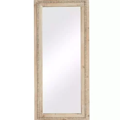 Kirklands Home Decorative Mirrors|Whitewashed Natural Beaded Wood Wall Mirror
