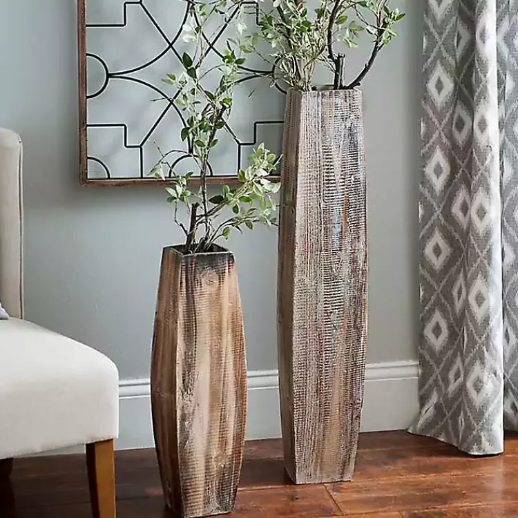 Sale Whitewashed Oblong Wooden Vases, Set of 2 Vases