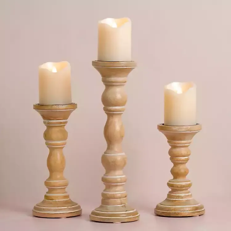 Best Whitewashed Spindle Pillar Candle Holder, 8 in. Candle Holders