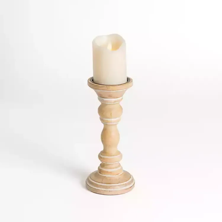Best Whitewashed Spindle Pillar Candle Holder, 10 in. Candle Holders