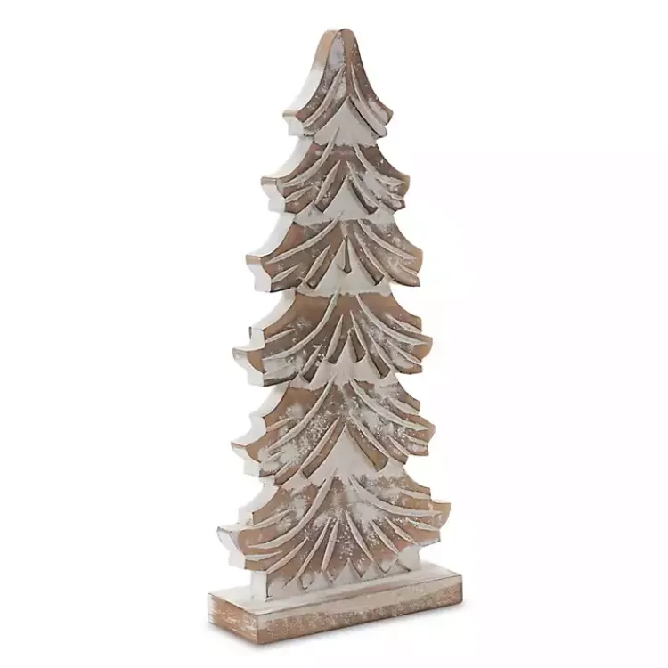 Clearance Whitewashed Wood Carved Pine Trees, Set of 3 Christmas Decorations