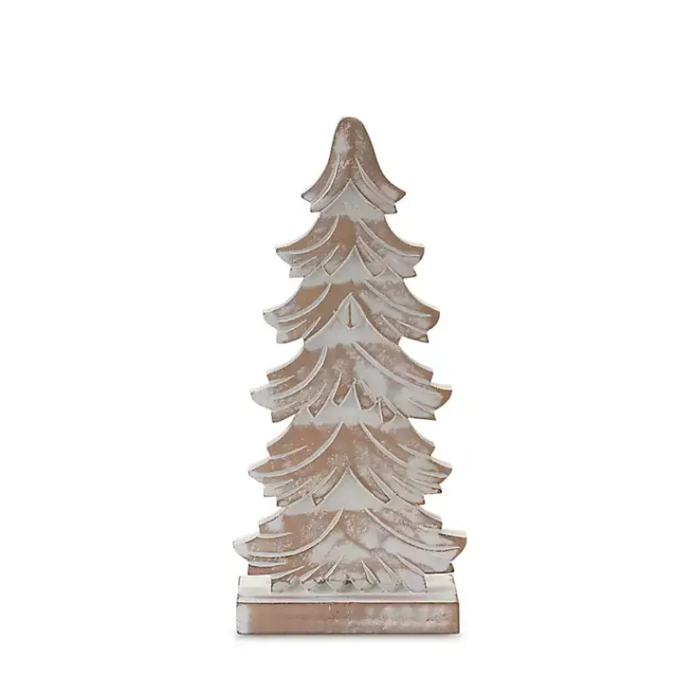 Clearance Whitewashed Wood Carved Pine Trees, Set of 3 Christmas Decorations