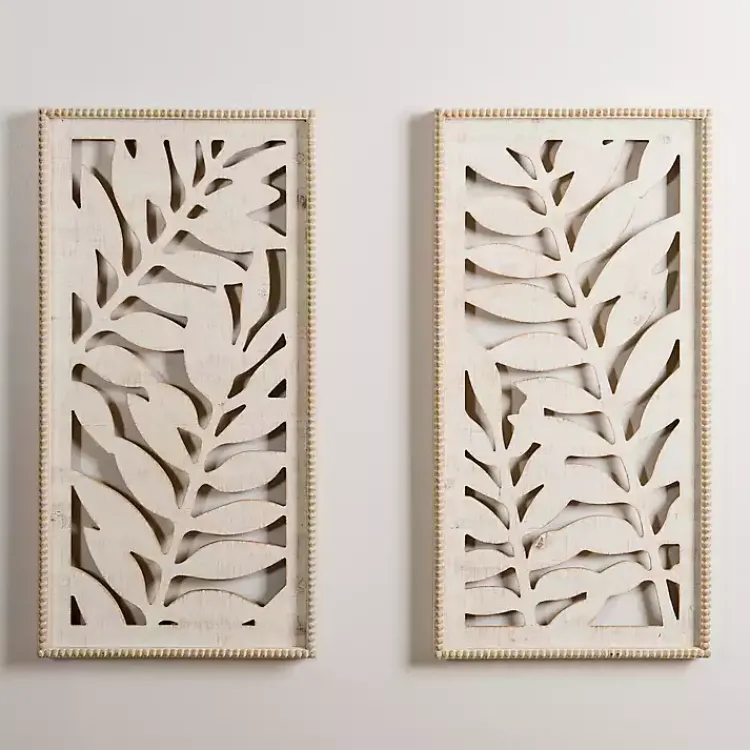Kirklands Home Wall Plaques|washed Wood Fern Wall Plaques, Set of 2 White