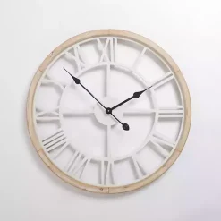 Kirklands Home Clocks|Whitewashed Wood Open Face Wall Clock