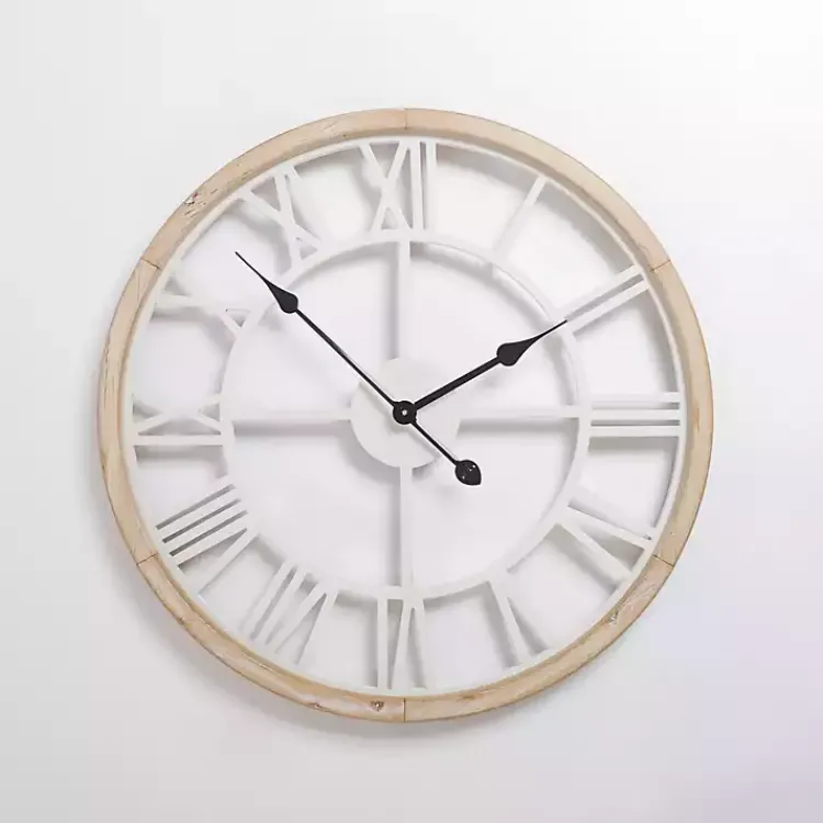 Kirklands Home Clocks|Whitewashed Wood Open Face Wall Clock
