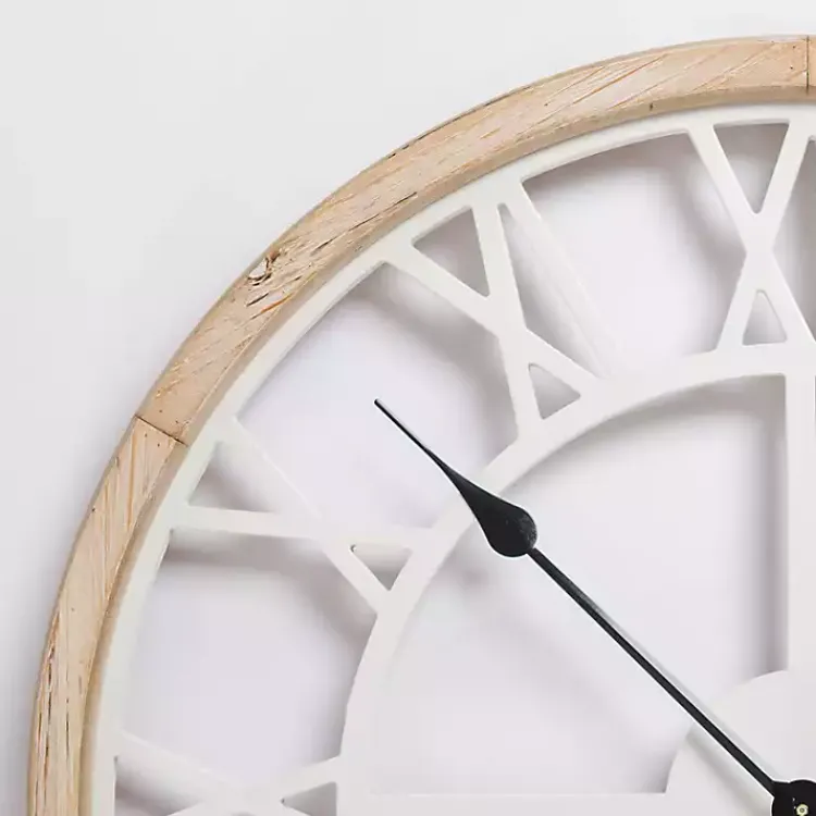 Kirklands Home Clocks|Whitewashed Wood Open Face Wall Clock