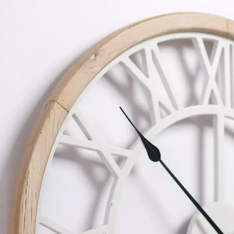 Kirklands Home Clocks|Whitewashed Wood Open Face Wall Clock