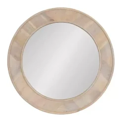 Kirklands Home Decorative Mirrors|washed Woodgrain Round Wall Mirror White