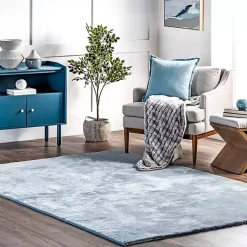 Kirklands Home Area Rugs|Whitlow Shag Washable Area Rug, 6x9 Blue